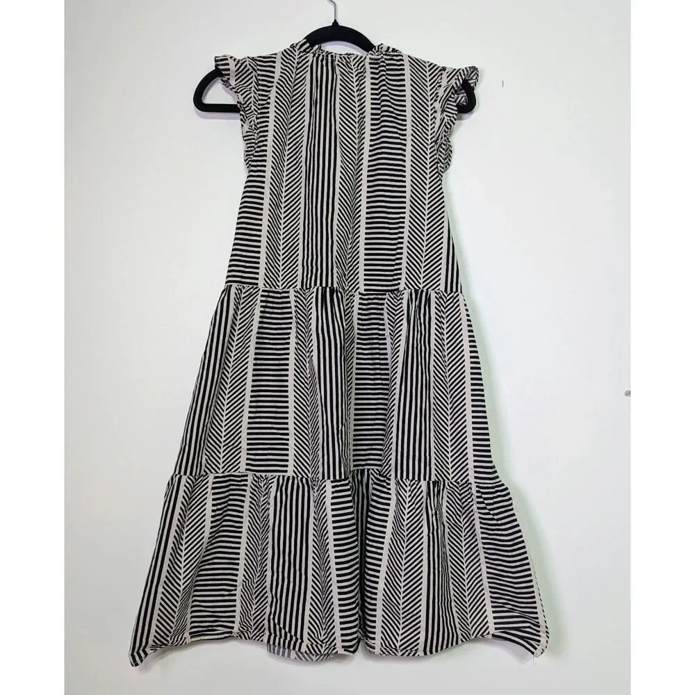 Striped Tiered 100% Cotton Summer Dress Size Small Cottagecore Ruffle - Picture 3 of 8